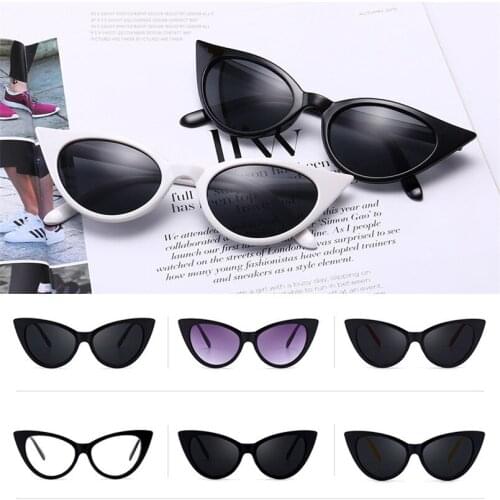 Womens Fashion Designer Sunglasses Cat Eye Mirror Eyeglasses Plastic Frame UV400 Lens Vintage Eyewear for Men De Sol