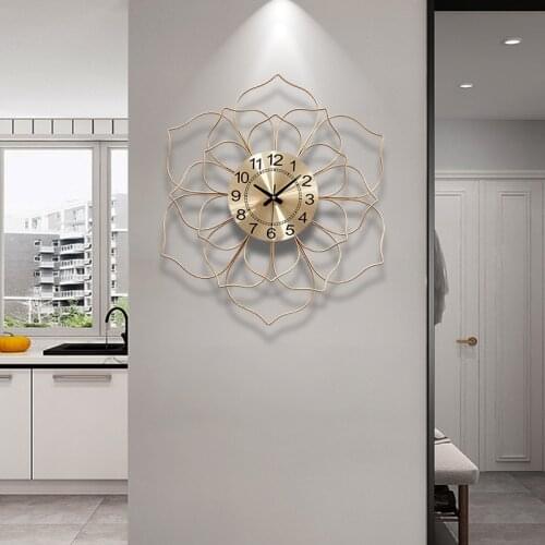 Modern Wall Clock Digital 3d Modern Design Living Room Decoration Hanging Wall Metal Wrought Iron Flower Wall Sticker Home Decor