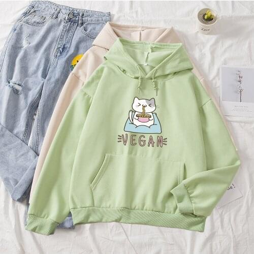 Hoodie Women Harajuku Cat Print Sweatshirt Cotton Oversized Sweatshirt Harajuku Cute Hoodies Korean Style Streetwear Female Tops