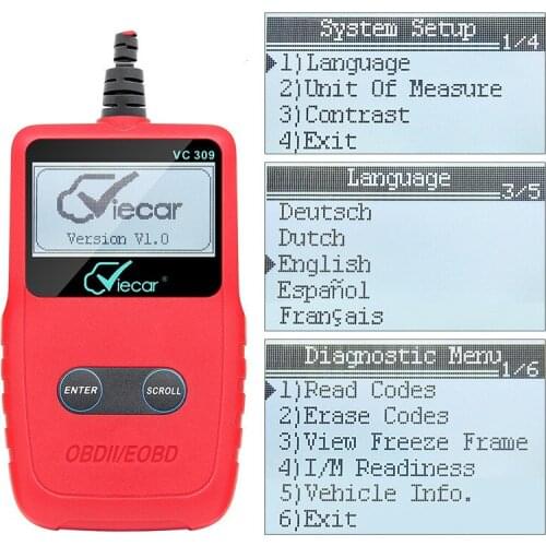Viecar VC309 OBDII EOBD Code Reader Supports Asian and European Cars Multilingual