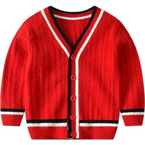 2020 Autumn Winter New European And American Boys' Knit Sweater V-Neck Long-Sleeved Twist Cardigan Pure Cotton 2-6 Years Old