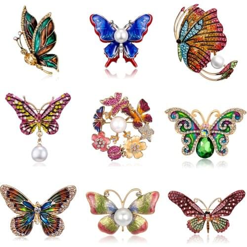 31 Styles Butterfly Brooch for Women Men Rhinestone Enamel Insects Brooches Fashion Corsage Animal Badges Jewelry Dropshipping