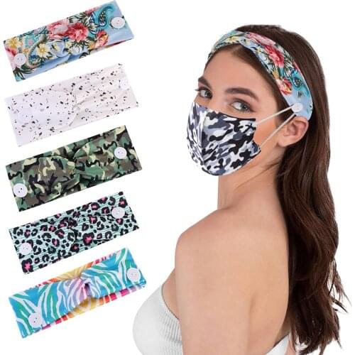 Leopard Printed Button Women Hair Bands Yoga Sports Sweat-absorbent Female Turban Elastic Mask Anti-seize Fashion Girl Headband