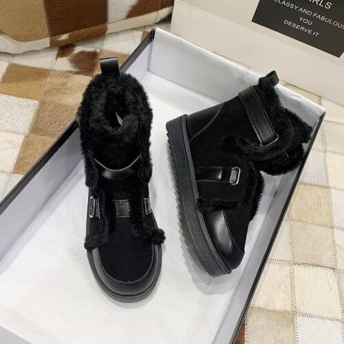 2020Winter new casual Korean version with flat heel and round head for solid color belt buckle womens snow boots platform shoes