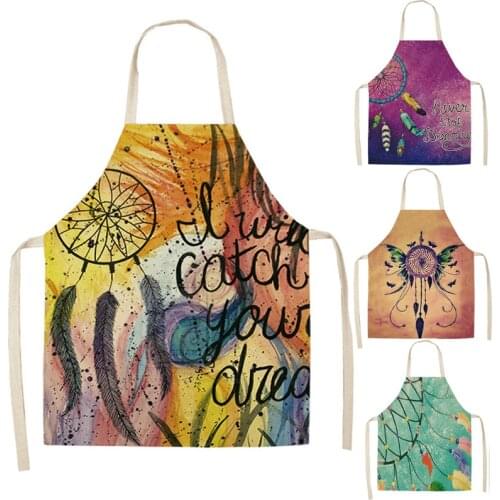 1 Pcs Feather Pattern Kitchen Aprons Dinner Party BBQ Cooking Waist Bib Cotton Linen Funny Pinafore Cleaning Tools