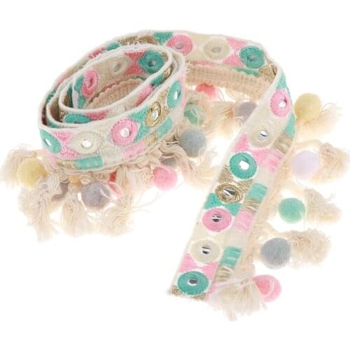1 Yard Colorful Pompom Beads Fringe Tassels Braid Jacquard Ribbon Trims 30mm