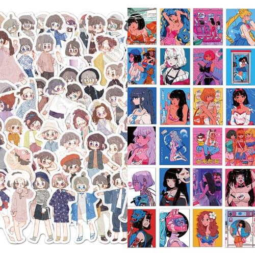 10/36/80PCS Ins Pocket Sticker Japan Anime Character Girl Cute Wear Waterproof Water Cup Helmet Laptop Book Cartoon