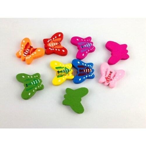 100pcs 24 x 20mm Mixed Color Butterfly Wooden Beads Jewellery Craft Hobbies Kids