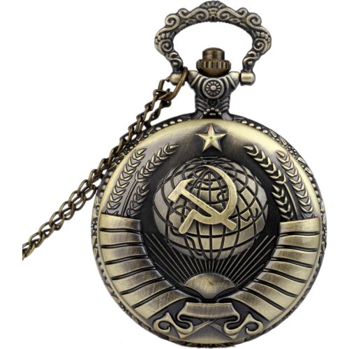 1051 Vintage Large Craved Earth and Star Retro Best Gift with hammer and sickle Quartz Pocket Watch with waist chain