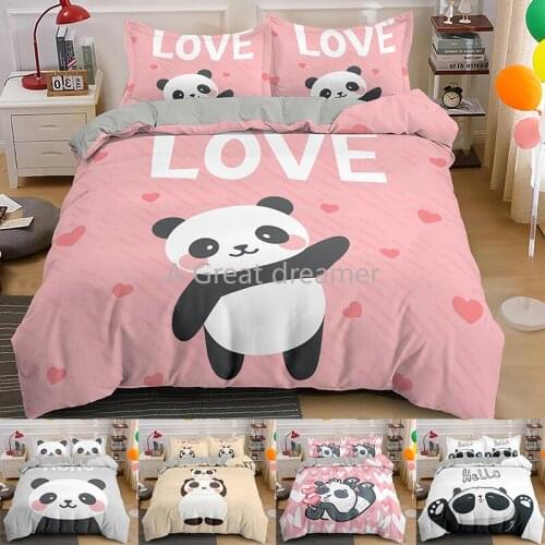 Panda Patterns Bedding Decor Bedclothes Cute 3d Duvrt Cover Set Kids Bed Set With Pillowcase 2/3Pcs Dropshipping