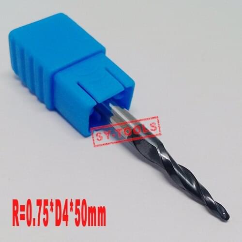 2PCS R0.75*D4*15*50L*2F HRC55 Tungsten solid carbide Coated Tapered Ball Nose End Mills taper and cone endmills