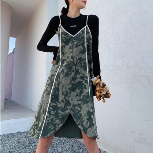 2021 Fashion Women Tundra Asymmetrical Slip Dress Women Spaghetti Strap V Neck Designer Cami Dress Spring Autumn C344