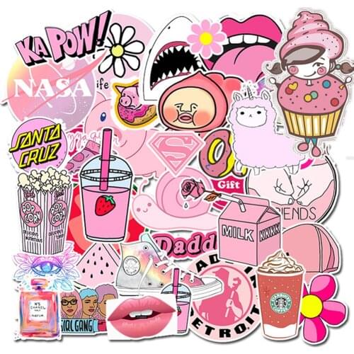 50 Non - Repeating Pink Girl Cute Sticker Waterproof Suitcase Trolley Case Skateboard Guitar Personality Car Sticker