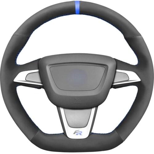 Black Suede Blue Marker Steering Wheel Cover For Seat Ibiza (6J) (FR) 2012-2015 Ibiza (6J) (CUPRA) 2012-2015 Mii FR 2013-2020