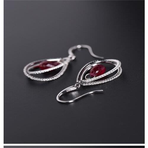DAIMI Faceted Ruby Earrings Womens Natural S925 Silver Inlaid Zirconium Earrings Gift Customization