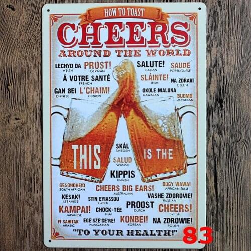 Design Beer Tin Metal Sign Wall Art | Cheers Around The World | Thick Tinplate Print Poster Wall Decoration for Bar/Kitchen