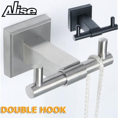Bathroom Double Robe Hook Wall Mounted Towel Hook Matte Black Coat Hook 304 Stainless Steel Towel Rack Kitchen Hardware