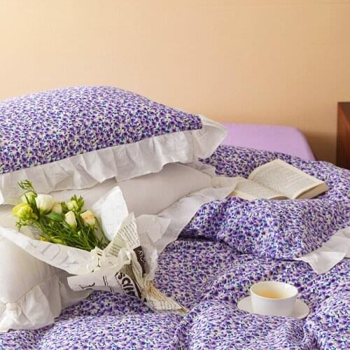 Cilected Purple Floral 100% Cotton Lotus Leaf Lace Pillowcase French Retro Pillow Core Cover Bedside Cushion Cover Home Decor