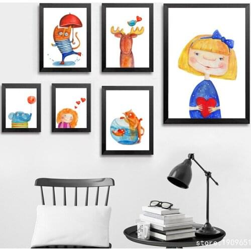 Cotton no frame cartoon figures animal elephant fish canvas printings oil painting printed on cotton wall art decoration picture