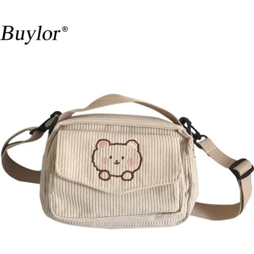 Buylor Women Canvas Bag Corduroy College Style Student Zipper Handbag Shoulder Messenger Bag Travel Wallet Handbag