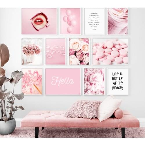 Girl Lip Pink Chrysanthemum Peony Flower Art Canvas Painting Nordic Posters And Prints Wall Pictures For Living Room Home Decor