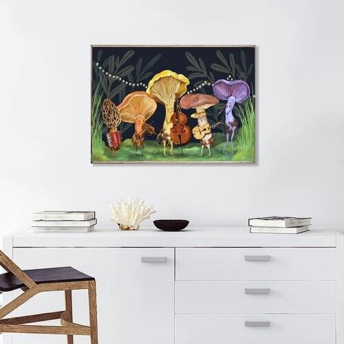 Canvas Prints Paintings Moonlit Mushroom Concert Animal Cool Wall Art Poster Modular Pictures For Living Room Modern Home Decor