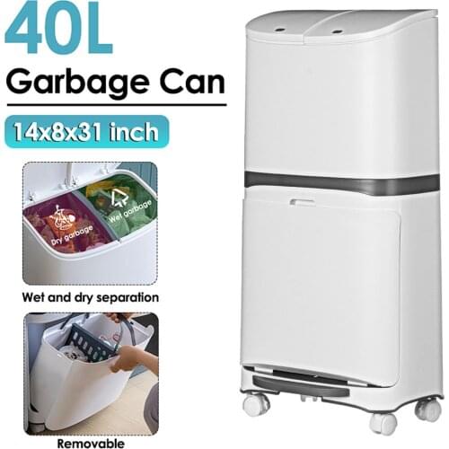 40/42L 2/3Layer Classification Trash Can Kitchen Plastic Dustbin Wet and Dry Push Recycle Stacked Sorting Rubbish Bin With Wheel