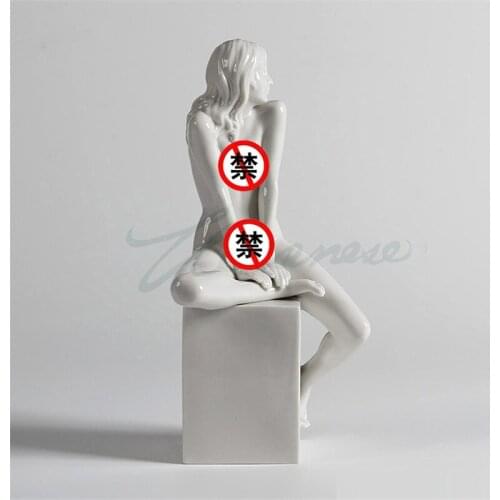 CREATIVE GLAZE NAKED LADY FIGURE ART SCULPTURE ART NUDE GIRL SITTING STATUE CERAMIC CRAFT HOME DECORATION BIRTHDAY GIFT R3106