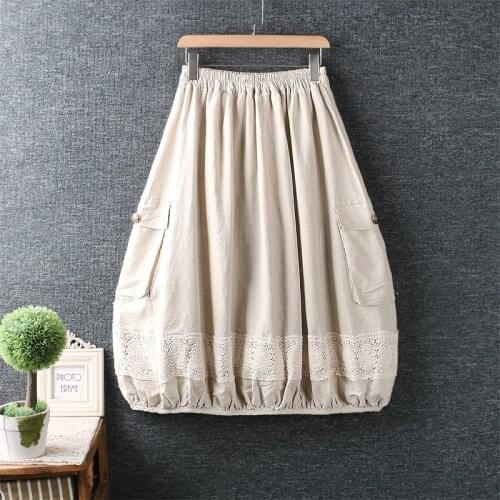 Summer New Womens Japan Style Sweet Elastic Waist Embroidered Hook Flower Spliced Skirt Women Loose Solid Bud Skirt GL6900