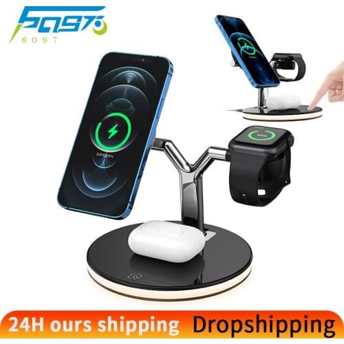 Magnetic 3 in 1 Wireless Charger Stand for iphone 12 pro mini Airpod Apple Watch Qi Wireless Chargers Fast Charging Night Light