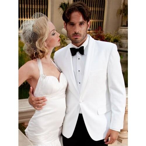 ANNIEBRITNEY White 2 Piece Slim Fit Men Suit With Black Pants Groom Wedding Tuxedo High End 2 Piece Prom Wedding Men Suit Set