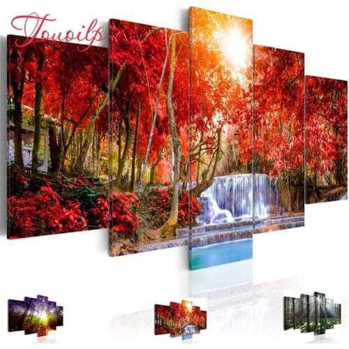 TOUOILP Full Square/Round Drill DIY 5pcs Diamond Painting"waterfall sunshine forest"Embroidery Cross Stitch 5D Home Decor Gift