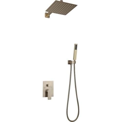 Bathroom Shower Set Brushed Gold Square Rainfall Shower Faucet Wall Mounted Shower Mixer 8-12" Shower Head