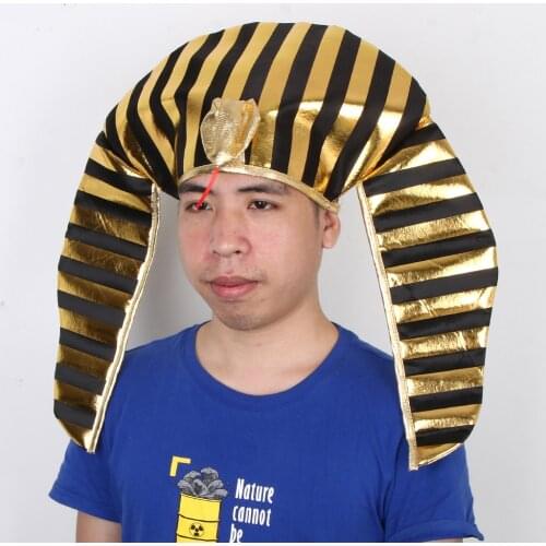 2019 Novelty Funny Golden Black Egypt Egyptian Pharaoh King Hat with Snake Head Vintage Headpiece Fancy Dress Cosplay Prop