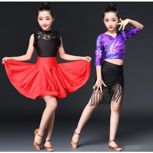 2019 New Girls Lace Tassel Ballroom And Latin Dance Dresses For Sale Cha Cha Rumba Samba Short Sleeves Children Teen Latin Dress