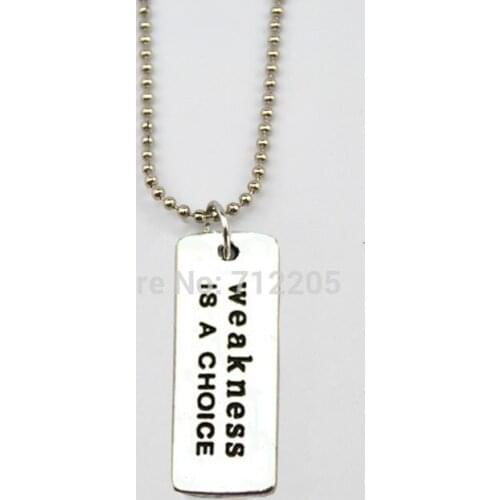Fitness 20pcs a lot rectangular Weakness Is A Choice weightlifting Gym chain necklace (A1231)