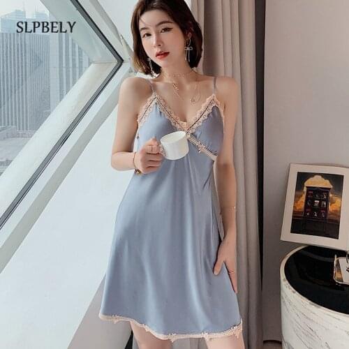 SLPBELY Sexy Lingerie Women Silk Dress Nightdress Nightgown Sleeveless Dress Sleepwear HOT Female Nighty Off Shoulder Dresses