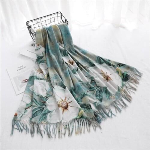 Cashmere-like Scarf Fashion women Floral Oil Painting Digital Printed shawl wraps bandana female foulard tassel Two Side Fashion