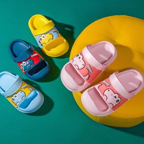 Summer Children Slippers kawaii Cartoon Dinosaur Anticollision Flip Flops Soft-soled Non-slip Baby Sandals Beach Pool Kids Shoes