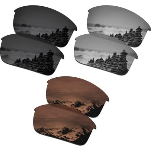 SmartVLT 3 Pairs Polarized Sunglasses Replacement Lenses for Oakley Bottle Rocket Stealth Black & Silver Titanium & Amber Brown