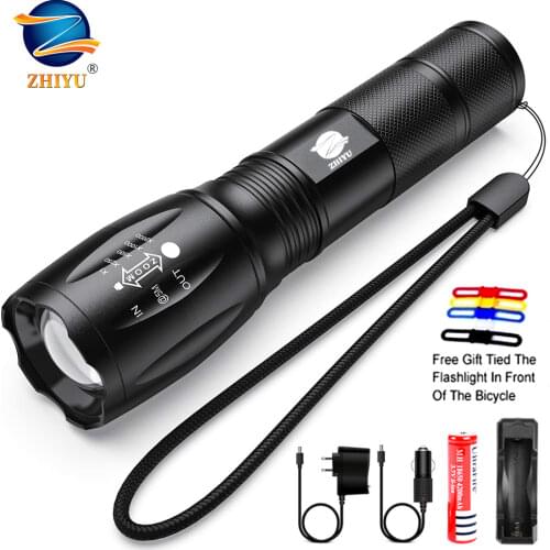 ZHIYU T6 Led Flashlight Ultra Bright Torch Camping Light 5 Switch Modes Waterproof Zoomable Bicycle Light Use 18650 Battery