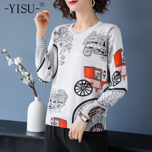 YISU Cartoon carriage pattern Printed Sweater Women Autumn Winter Loose Comfortable Jumper Female Knitted Pullover Sweater Women