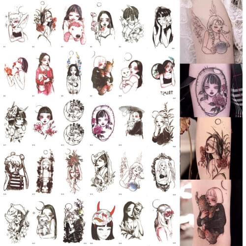 30pcs Tattoo Stickers Temporary Japanese Style Characters Black for Girls Tattoo Waterproof