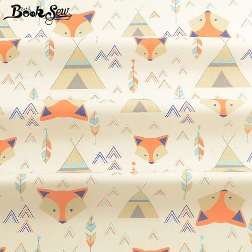 Booksew Material Fabric Dye 100% Cotton Beige Twill Printed Cartoon Design DIY Patchwork Sewing Textile Scrapbooking Tissu