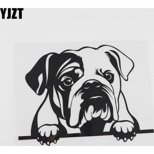 YJZT 16.2CMX11.9CM Fun English Bulldog Peeking Dog Vinyl Car Sticker Black/Silver 8A-0118
