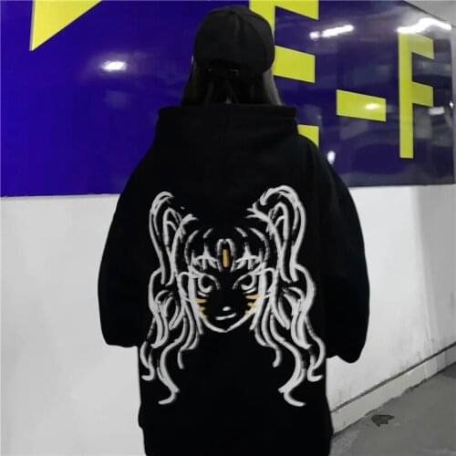 Cartoon sweatshirt cat girl hoody print sweater women loose hooded jacket y2k oversize itself hoodie anime kawaii apparel