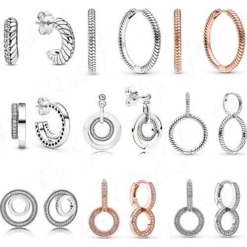 Genuine 925 Sterling Silver Round Snake Bone Textured Round Earrings Original Micro Standard Suitable for Women Banquet Jewelry