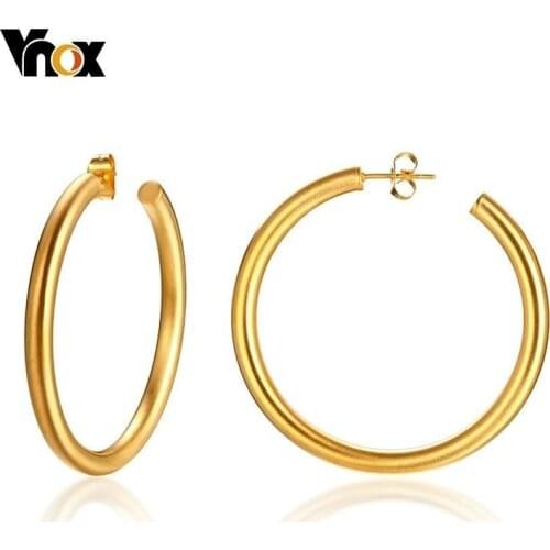 Vnox Gold Tone Stainless Steel Hoop Earrings for Women Street Wear Earings Matte Surface Trendy Brincos