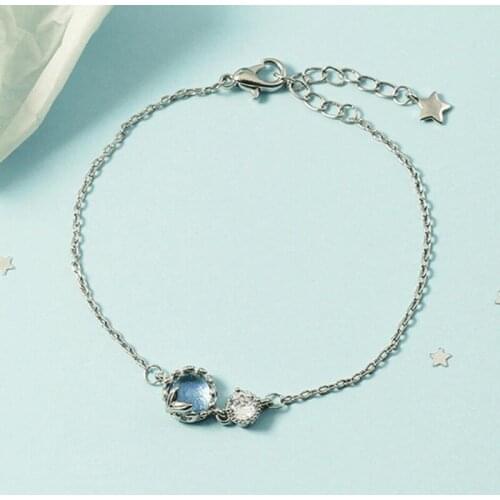 KOFSAC 2021 Mermaid and The Sea Bracelets For Women Valentines Day Gift Crystal Blue 925 Sterling Silver Bangle Girl Daily Wear