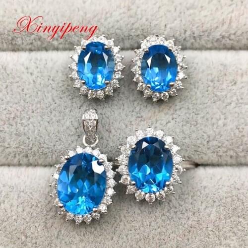 925 sterling silver natural topaz stone suits female